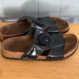 Betula by Birkenstock Womens 10 41 Black Patent Embellished Slide Sandal Cork